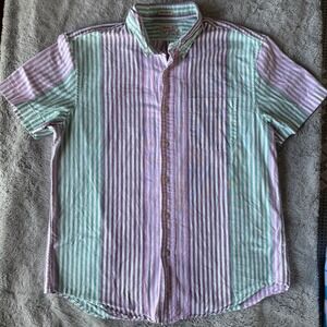 J.Crew Stripe Oxford Shirt M Pink Purple Green Preppy Casual Summer Mens